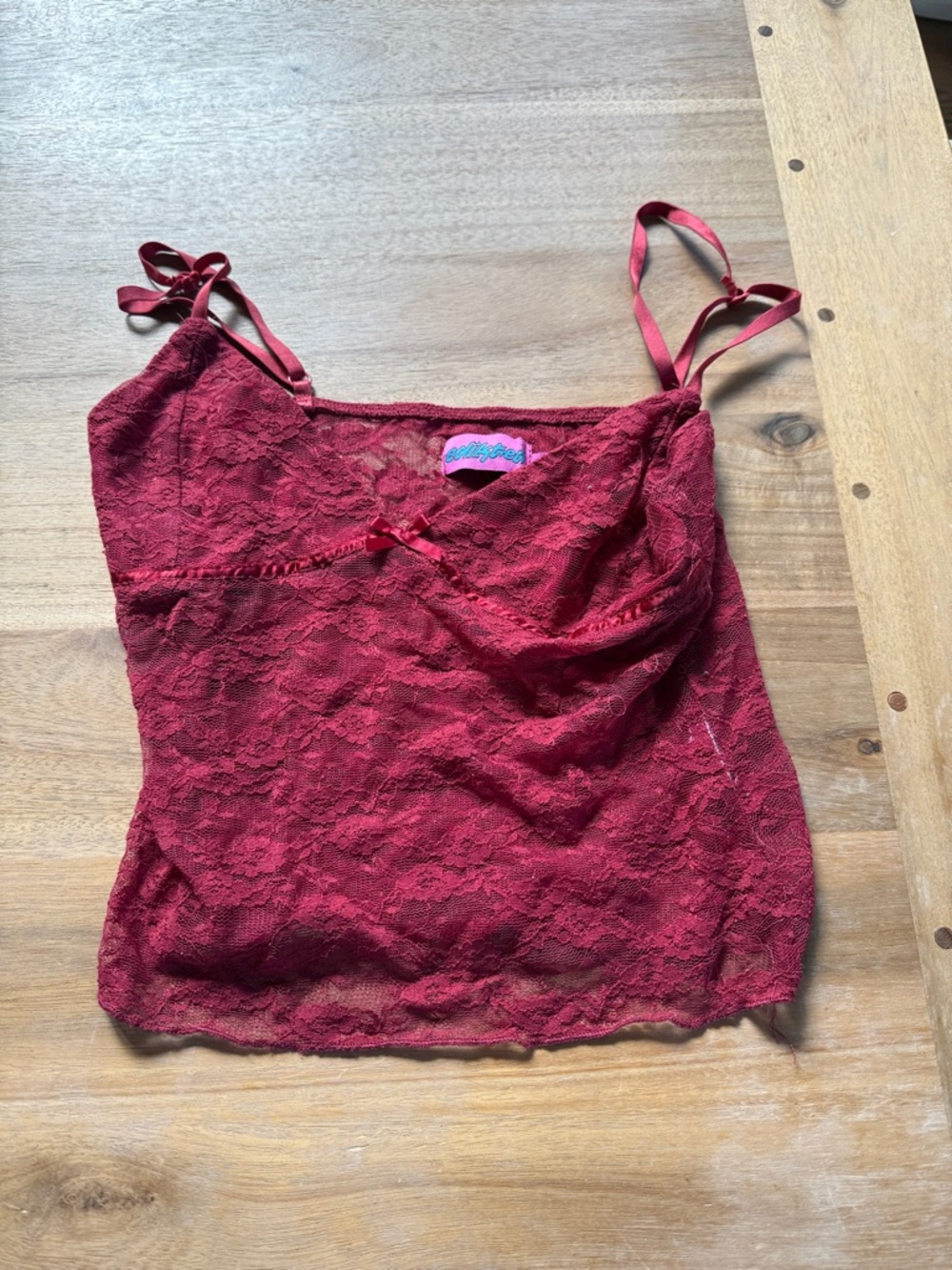 Edikted Pink Lace Tank Top with Teal Logo Tag